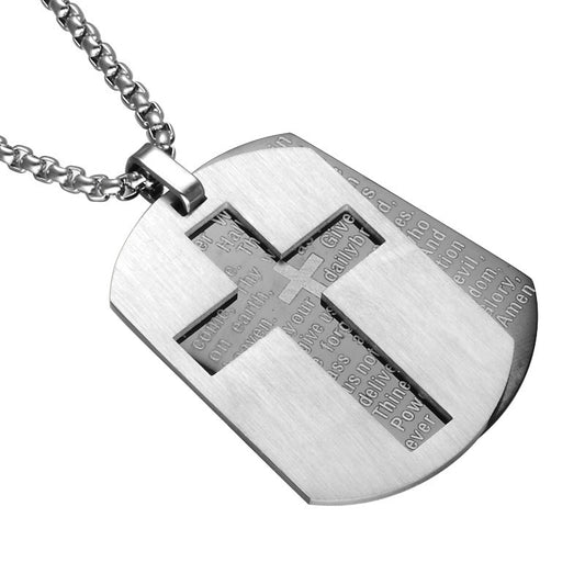 Stainless Steel Bible Verse Cross Dog Tag Necklace