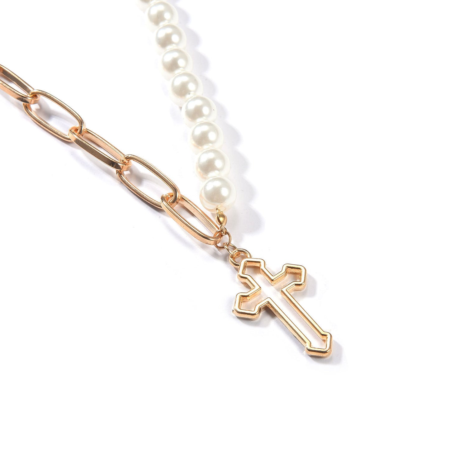 Pearl & Chain Cross Necklace