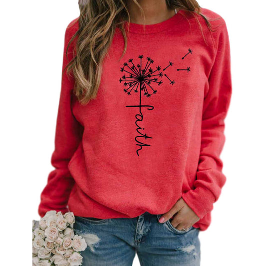 Faith Letter Print Round Neck Long Sleeve T-Shirt