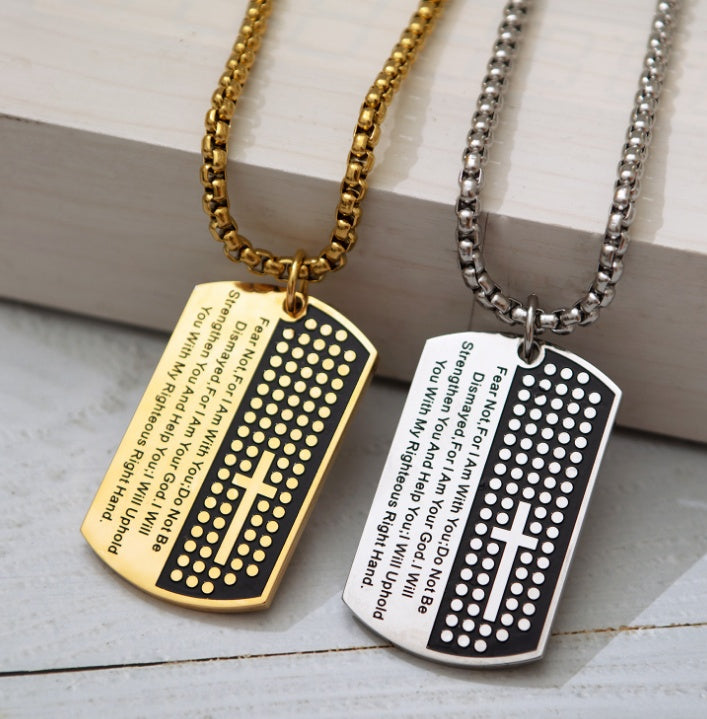 Dog Tag Cross Necklace W/ Bible Verse Pendant